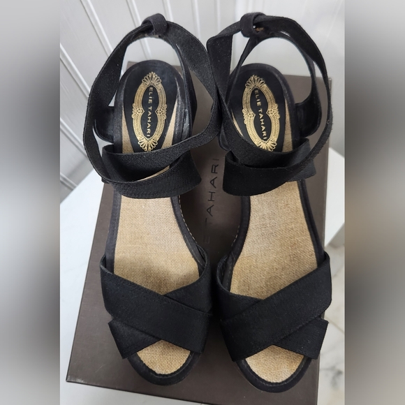 Elie Tahari Black Espradrille Platform Elastic Sandals EUC - Picture 5 of 10